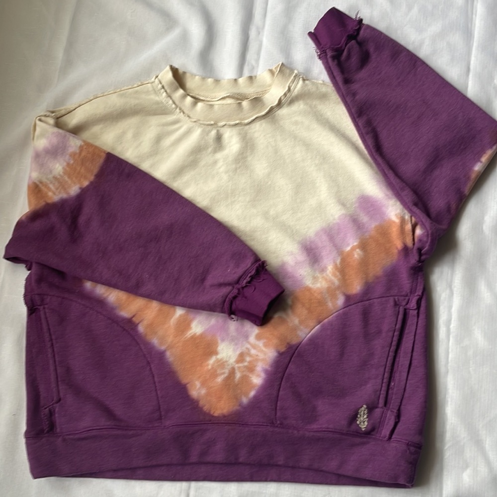 Free People Movement Distressed Purple Tie Dye Oversized Sweatshirt Size XS